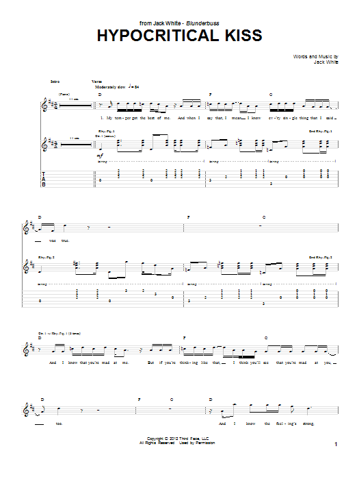 Download Jack White Hypocritical Kiss Sheet Music and learn how to play Guitar Tab PDF digital score in minutes