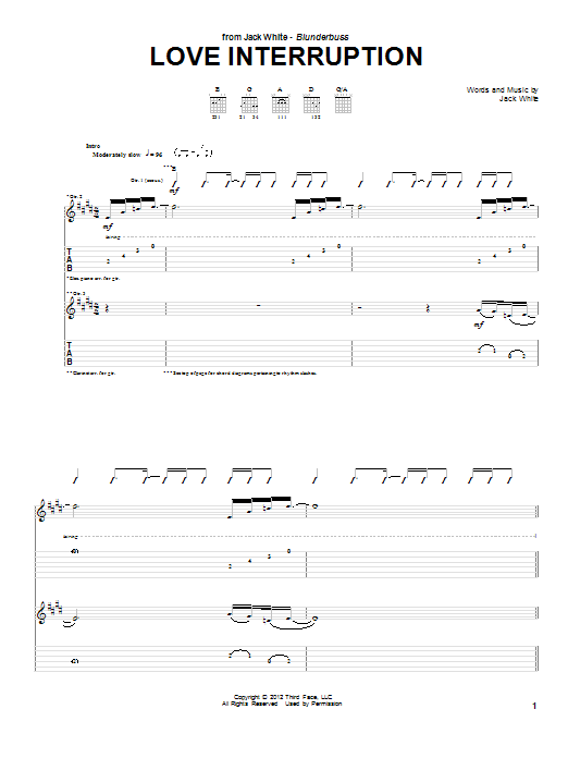 Download Jack White Love Interruption Sheet Music and learn how to play Piano, Vocal & Guitar (Right-Hand Melody) PDF digital score in minutes
