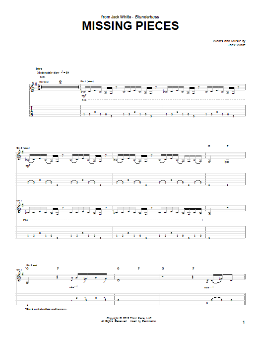 Download Jack White Missing Pieces Sheet Music and learn how to play Guitar Tab PDF digital score in minutes