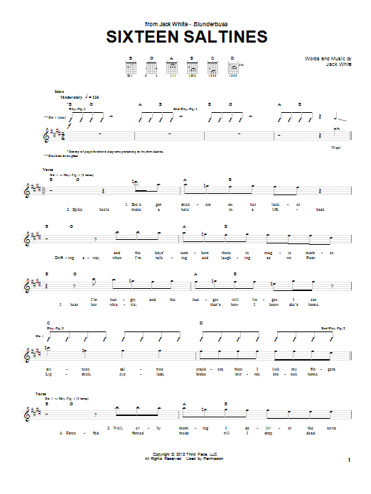 Download Jack White Sixteen Saltines Sheet Music and learn how to play Guitar Tab PDF digital score in minutes