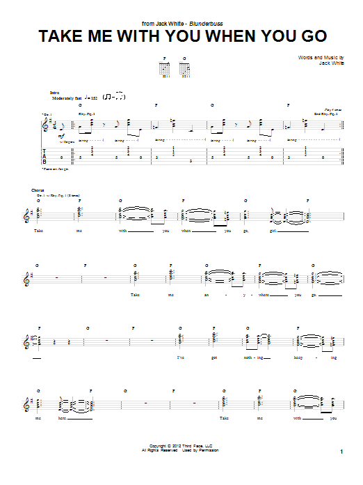 Download Jack White Take Me With You When You Go Sheet Music and learn how to play Guitar Tab PDF digital score in minutes