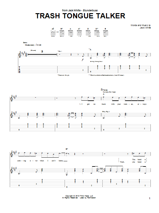 Download Jack White Trash Tongue Talker Sheet Music and learn how to play Guitar Tab PDF digital score in minutes