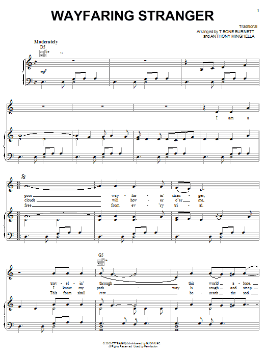 Download Jack White Wayfaring Stranger Sheet Music and learn how to play Piano, Vocal & Guitar (Right-Hand Melody) PDF digital score in minutes