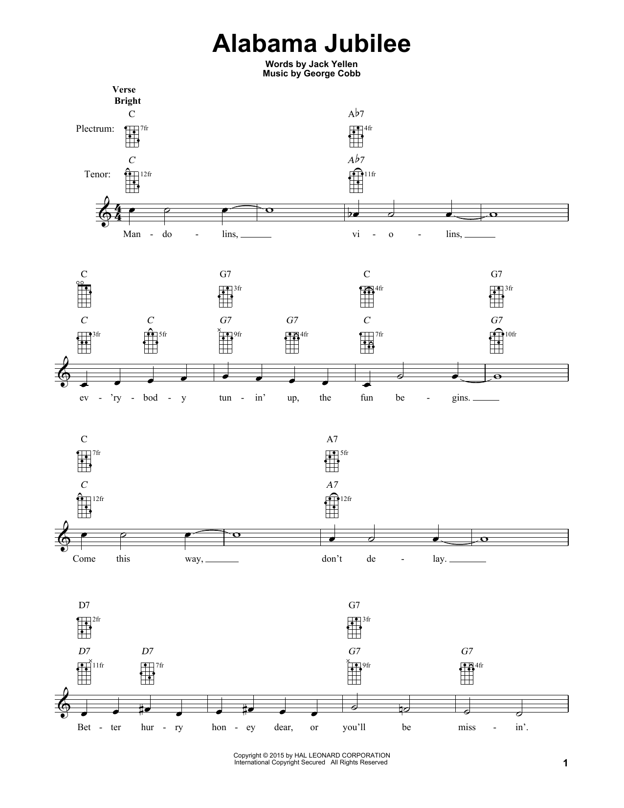 Download Jack Yellen Alabama Jubilee Sheet Music and learn how to play Banjo PDF digital score in minutes
