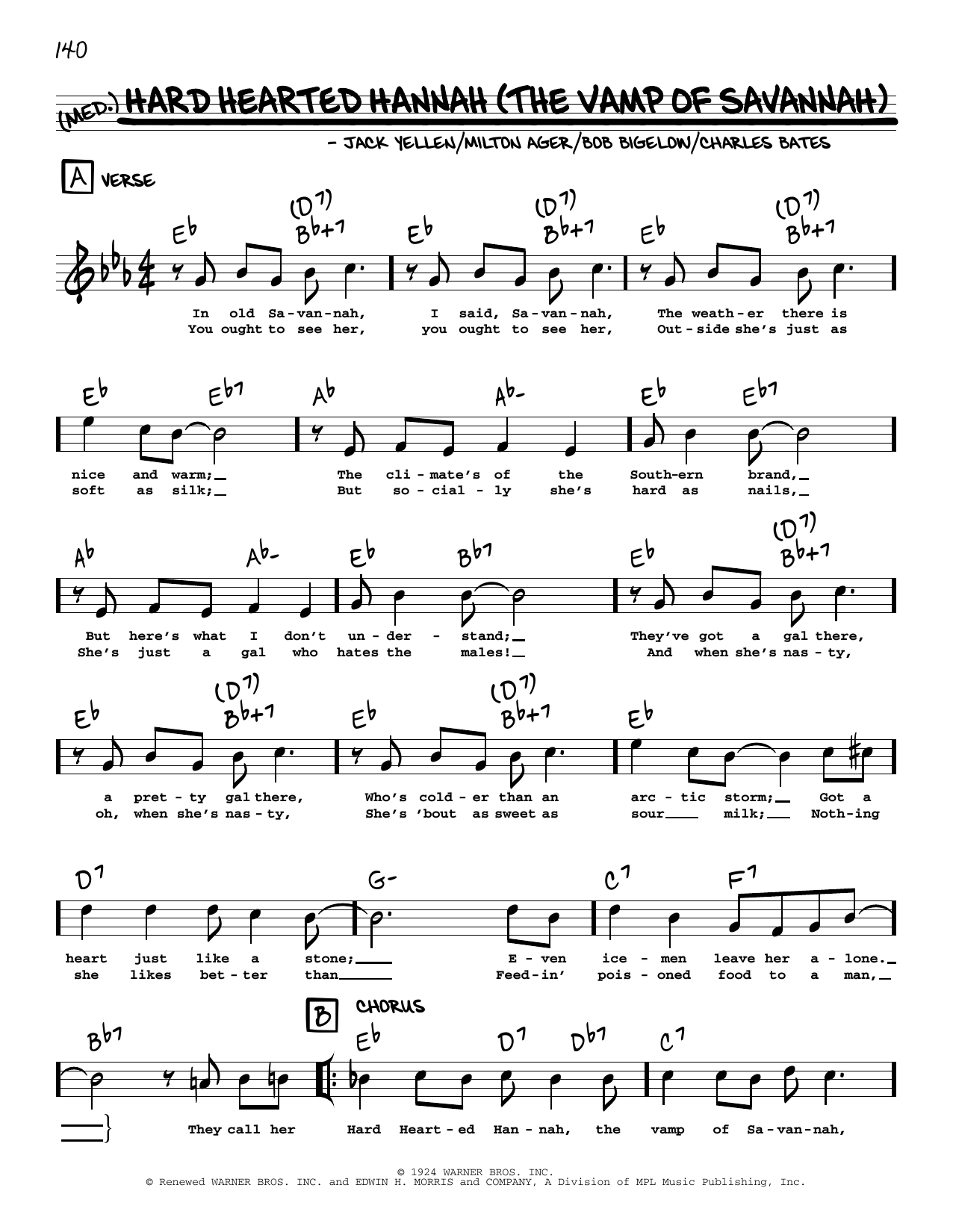Download Jack Yellen Hard Hearted Hannah (The Vamp Of Savannah) (arr. Robert Rawlins) Sheet Music and learn how to play Real Book – Melody, Lyrics & Chords PDF digital score in minutes