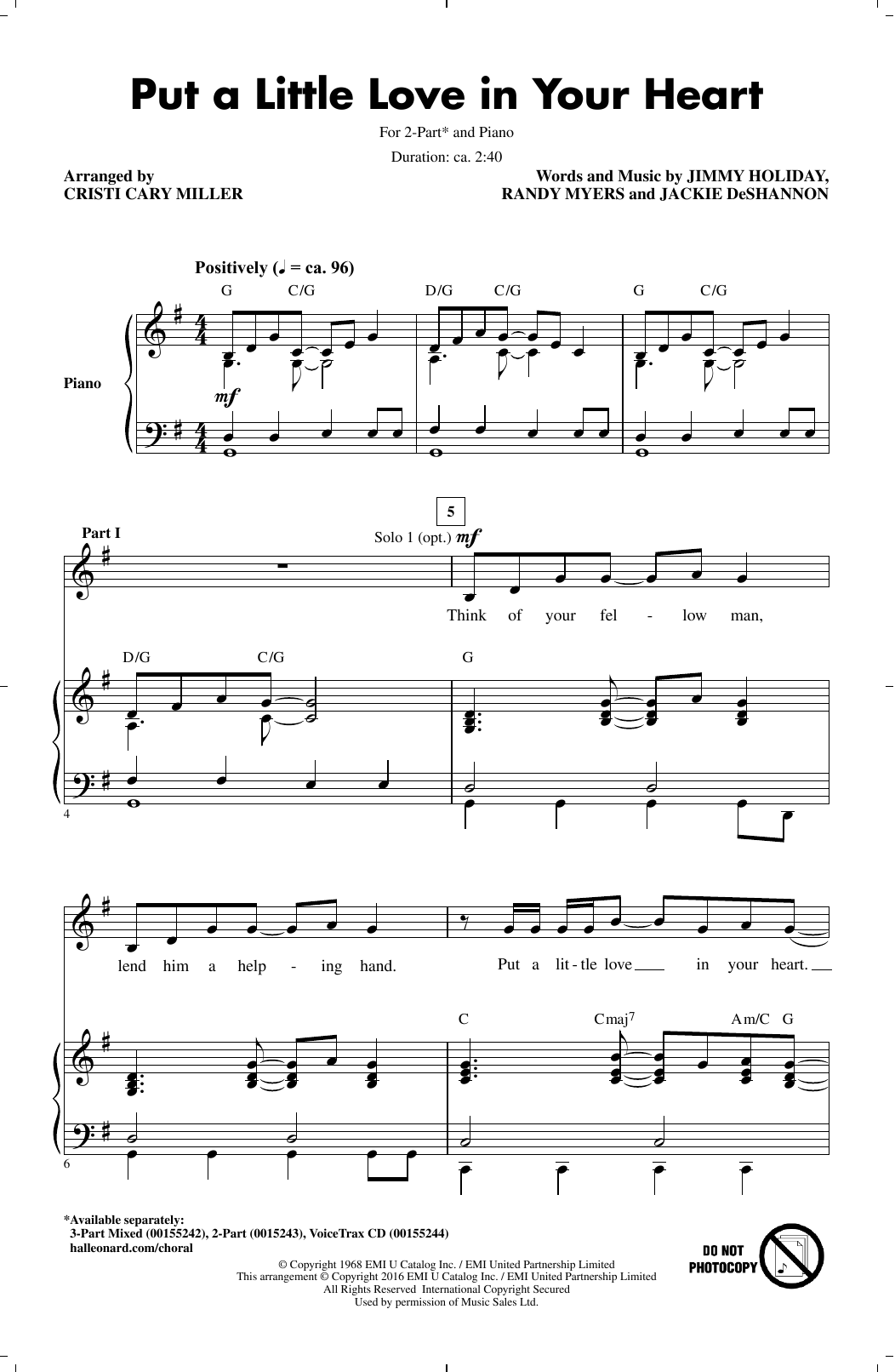 Download Cristi Cary Miller Put A Little Love In Your Heart Sheet Music and learn how to play 2-Part Choir PDF digital score in minutes