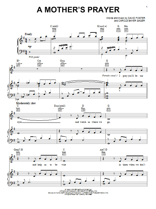 Download Jackie Evancho A Mother's Prayer Sheet Music and learn how to play Piano, Vocal & Guitar (Right-Hand Melody) PDF digital score in minutes