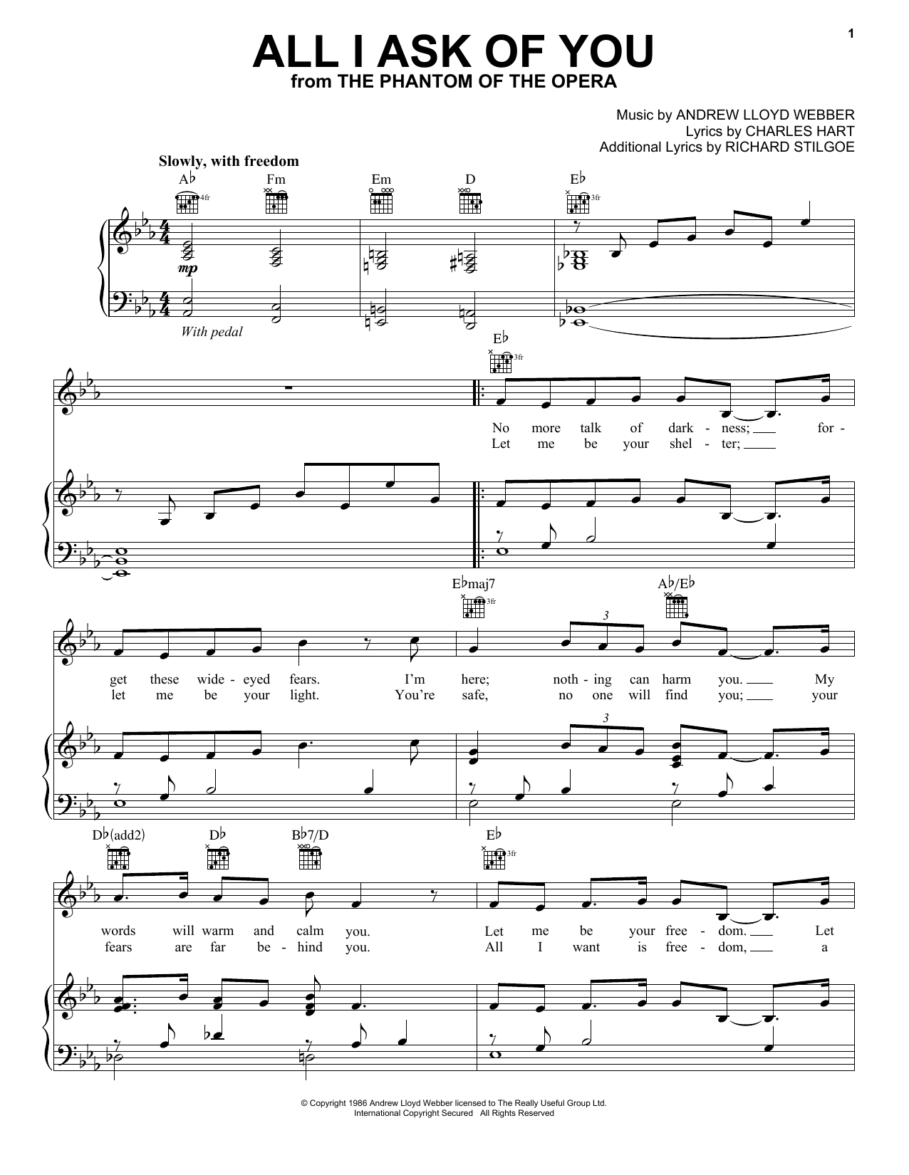 Download Jackie Evancho All I Ask Of You Sheet Music and learn how to play Piano, Vocal & Guitar (Right-Hand Melody) PDF digital score in minutes