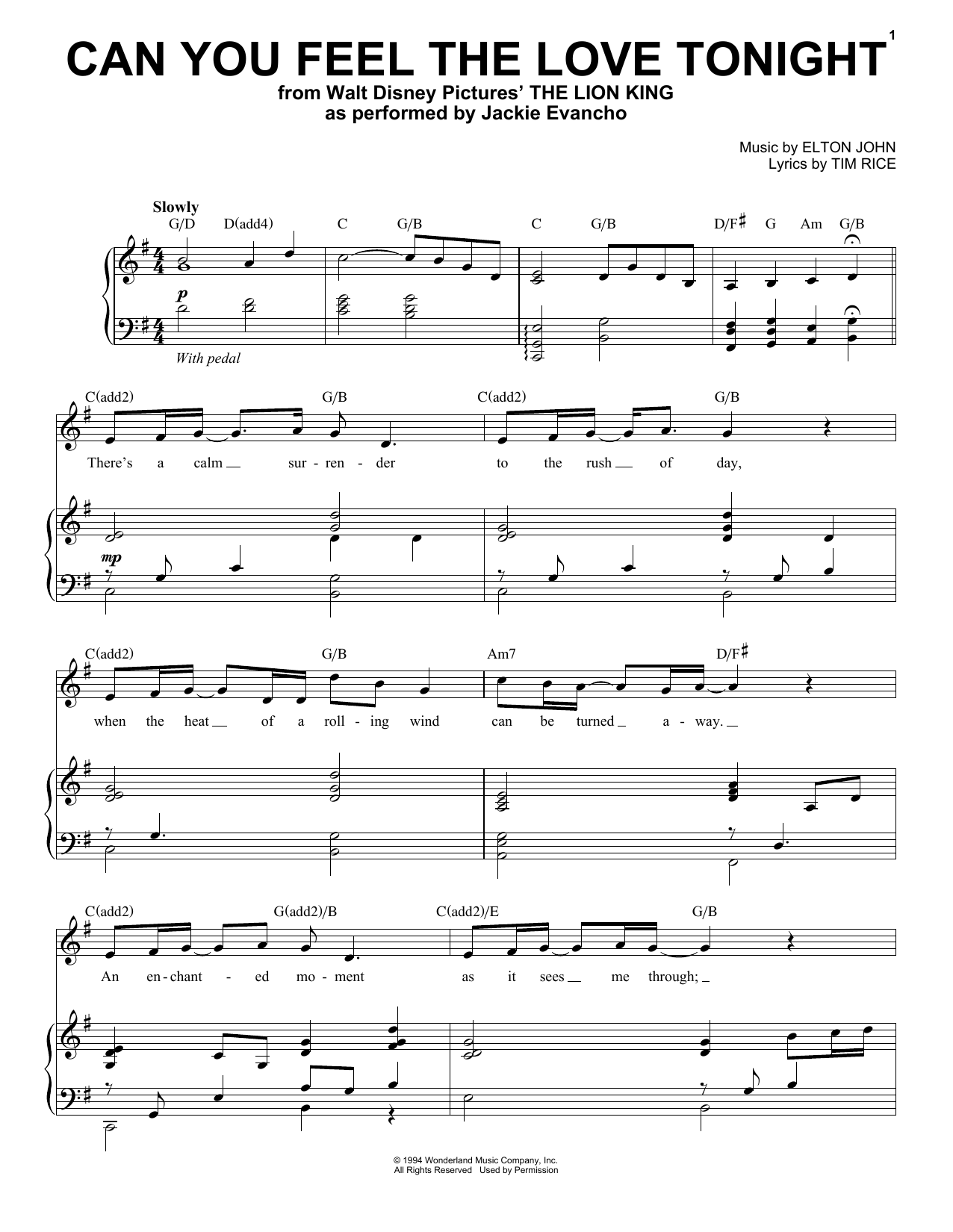 Download Jackie Evancho Can You Feel The Love Tonight Sheet Music and learn how to play Piano & Vocal PDF digital score in minutes