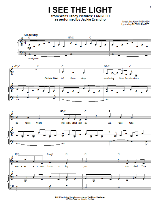 Download Jackie Evancho I See The Light Sheet Music and learn how to play Piano & Vocal PDF digital score in minutes