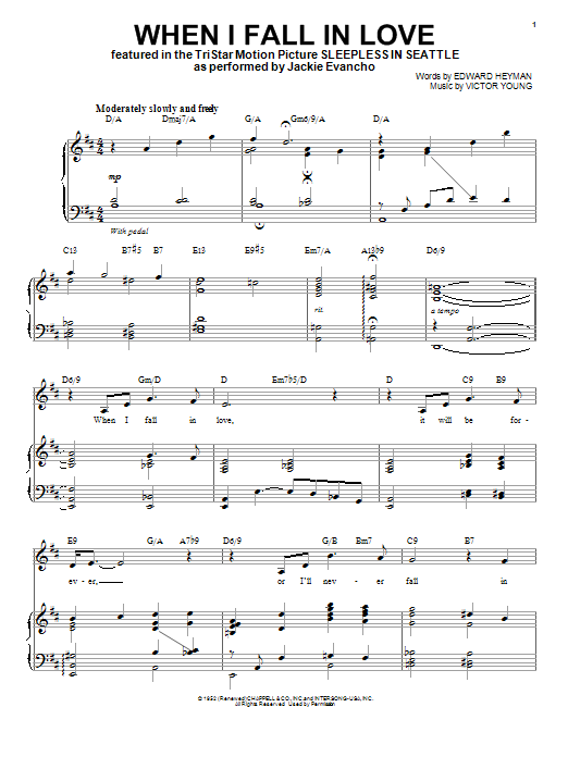 Download Jackie Evancho When I Fall In Love Sheet Music and learn how to play Piano & Vocal PDF digital score in minutes