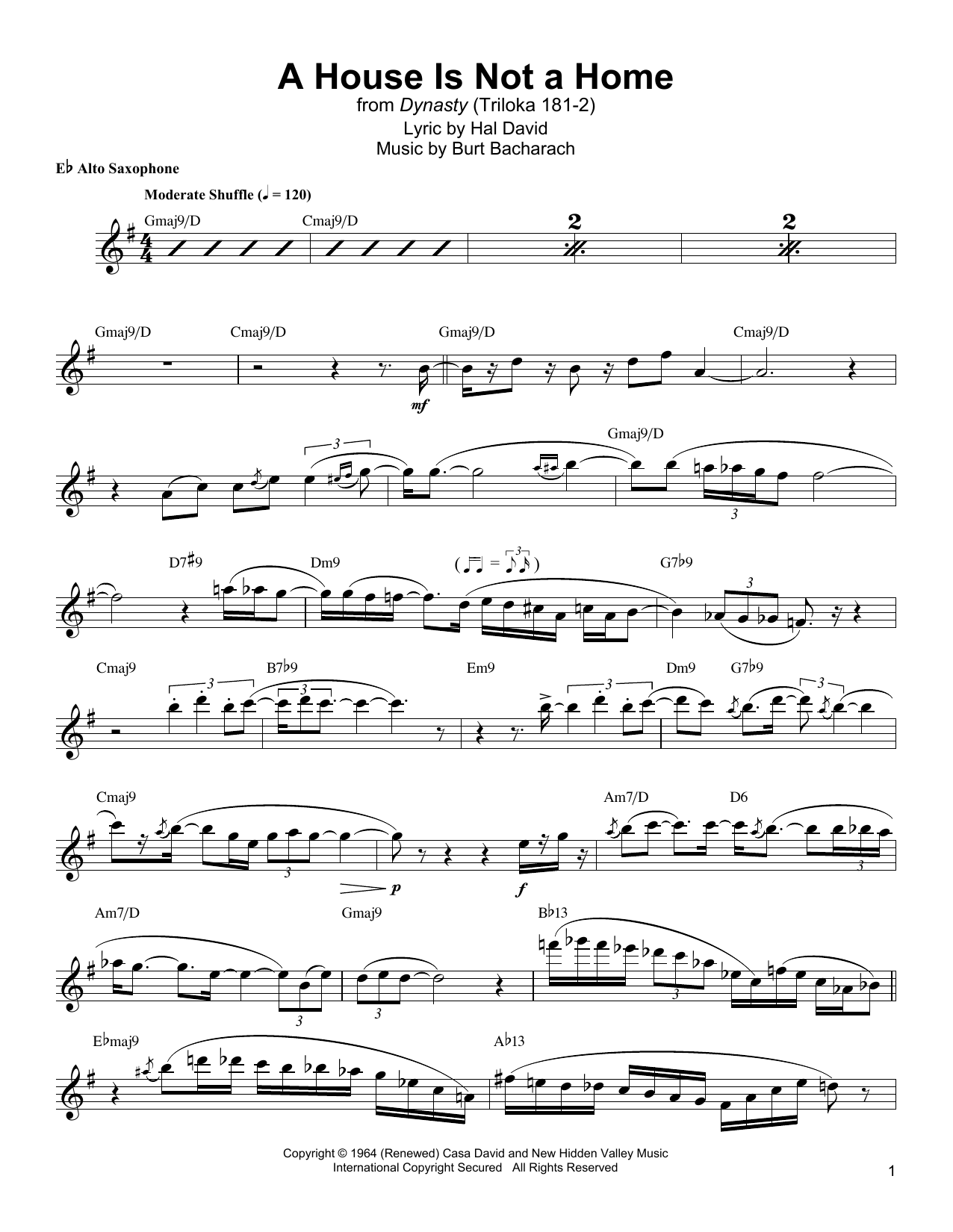 Download Jackie McLean A House Is Not A Home Sheet Music and learn how to play Alto Sax Transcription PDF digital score in minutes