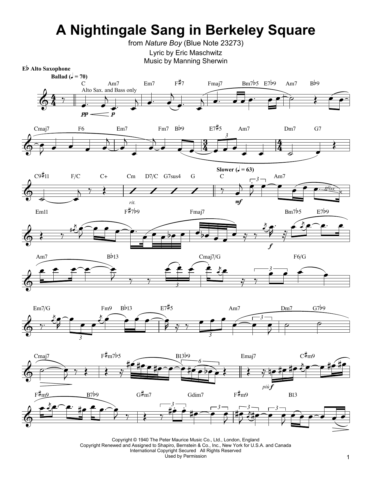Download Jackie McLean A Nightingale Sang In Berkeley Square Sheet Music and learn how to play Alto Sax Transcription PDF digital score in minutes