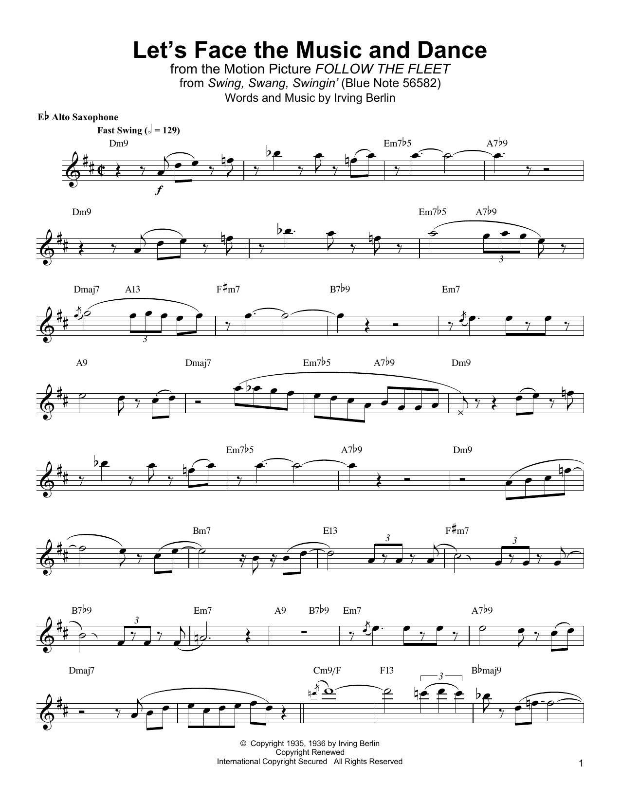 Download Jackie McLean Let's Face The Music And Dance Sheet Music and learn how to play Alto Sax Transcription PDF digital score in minutes