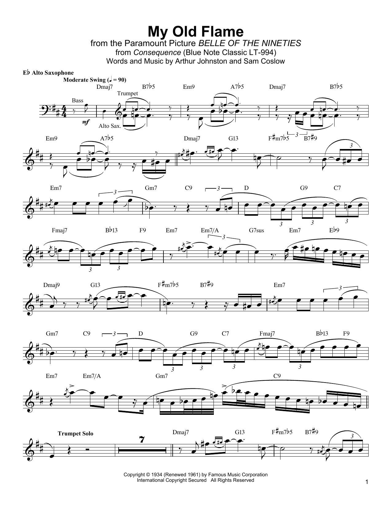 Download Jackie McLean My Old Flame Sheet Music and learn how to play Alto Sax Transcription PDF digital score in minutes