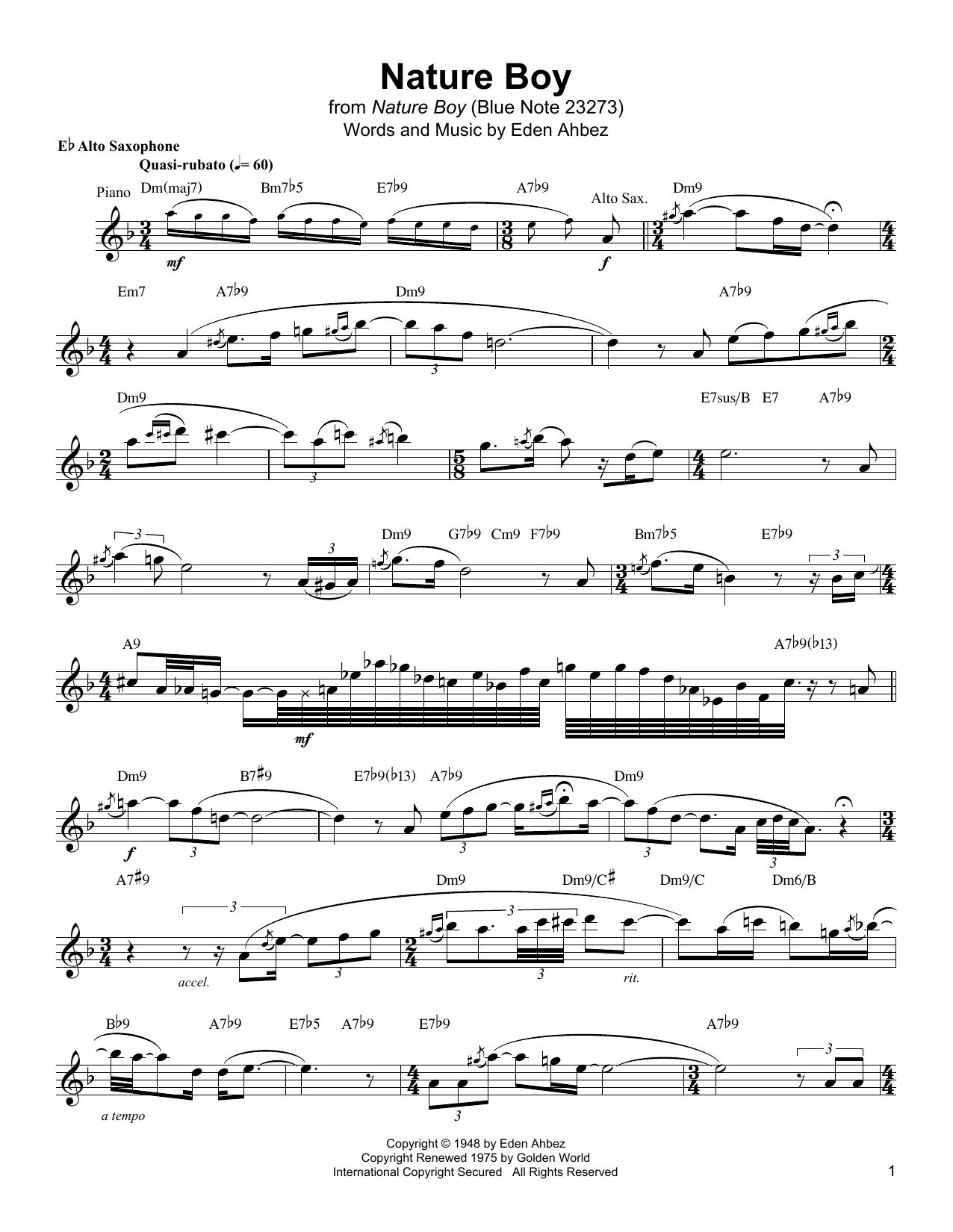 Download Jackie McLean Nature Boy Sheet Music and learn how to play Alto Sax Transcription PDF digital score in minutes