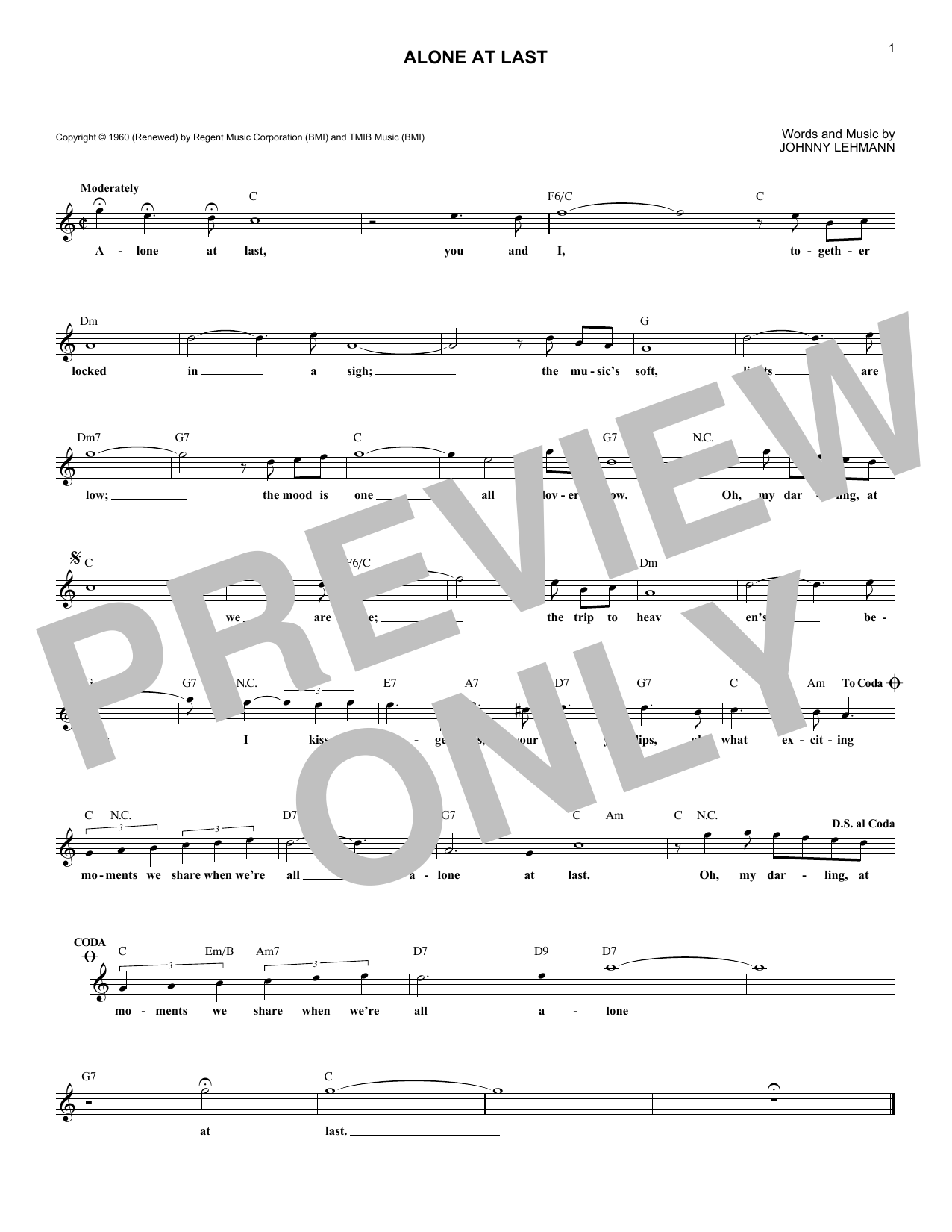 Download Jackie Wilson Alone At Last Sheet Music and learn how to play Melody Line, Lyrics & Chords PDF digital score in minutes