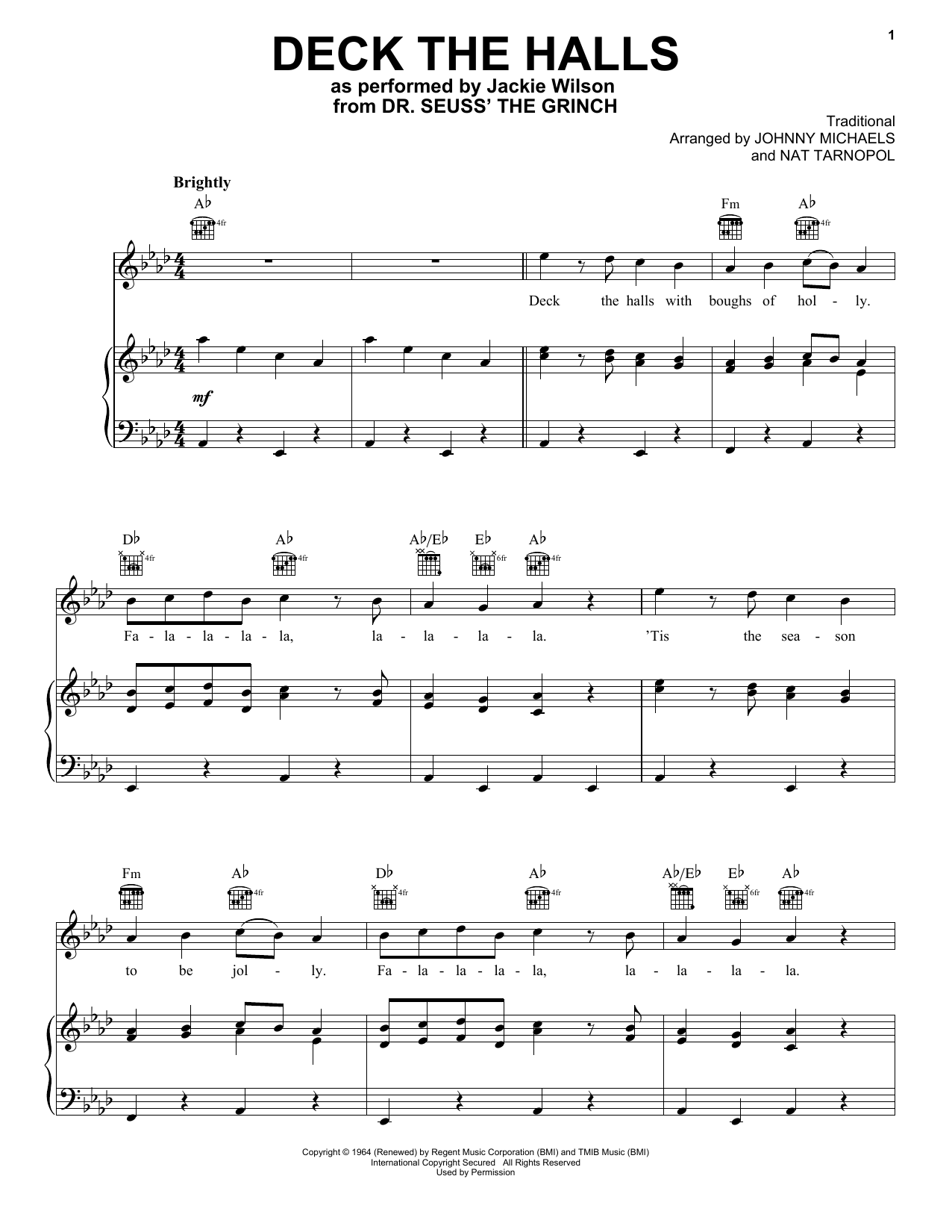 Download Jackie Wilson Deck The Hall (from The Grinch) Sheet Music and learn how to play Piano, Vocal & Guitar Chords (Right-Hand Melody) PDF digital score in minutes