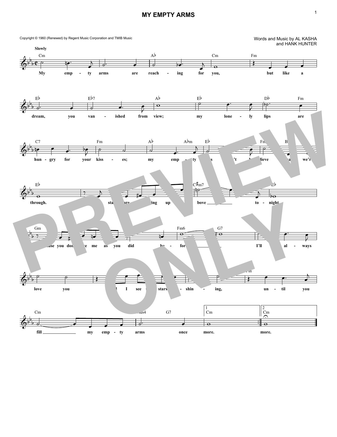 Download Jackie Wilson My Empty Arms Sheet Music and learn how to play Melody Line, Lyrics & Chords PDF digital score in minutes