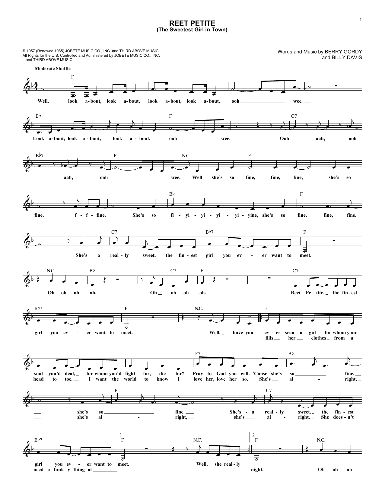 Download Jackie Wilson Reet Petite Sheet Music and learn how to play Piano & Vocal PDF digital score in minutes