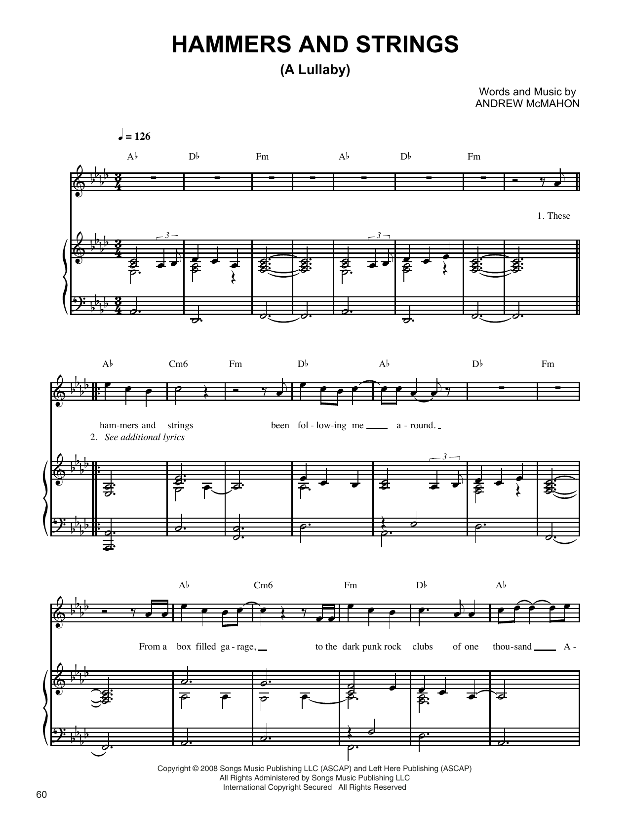 Download Jack's Mannequin Hammers And Strings (A Lullaby) Sheet Music and learn how to play Piano, Vocal & Guitar Chords (Right-Hand Melody) PDF digital score in minutes