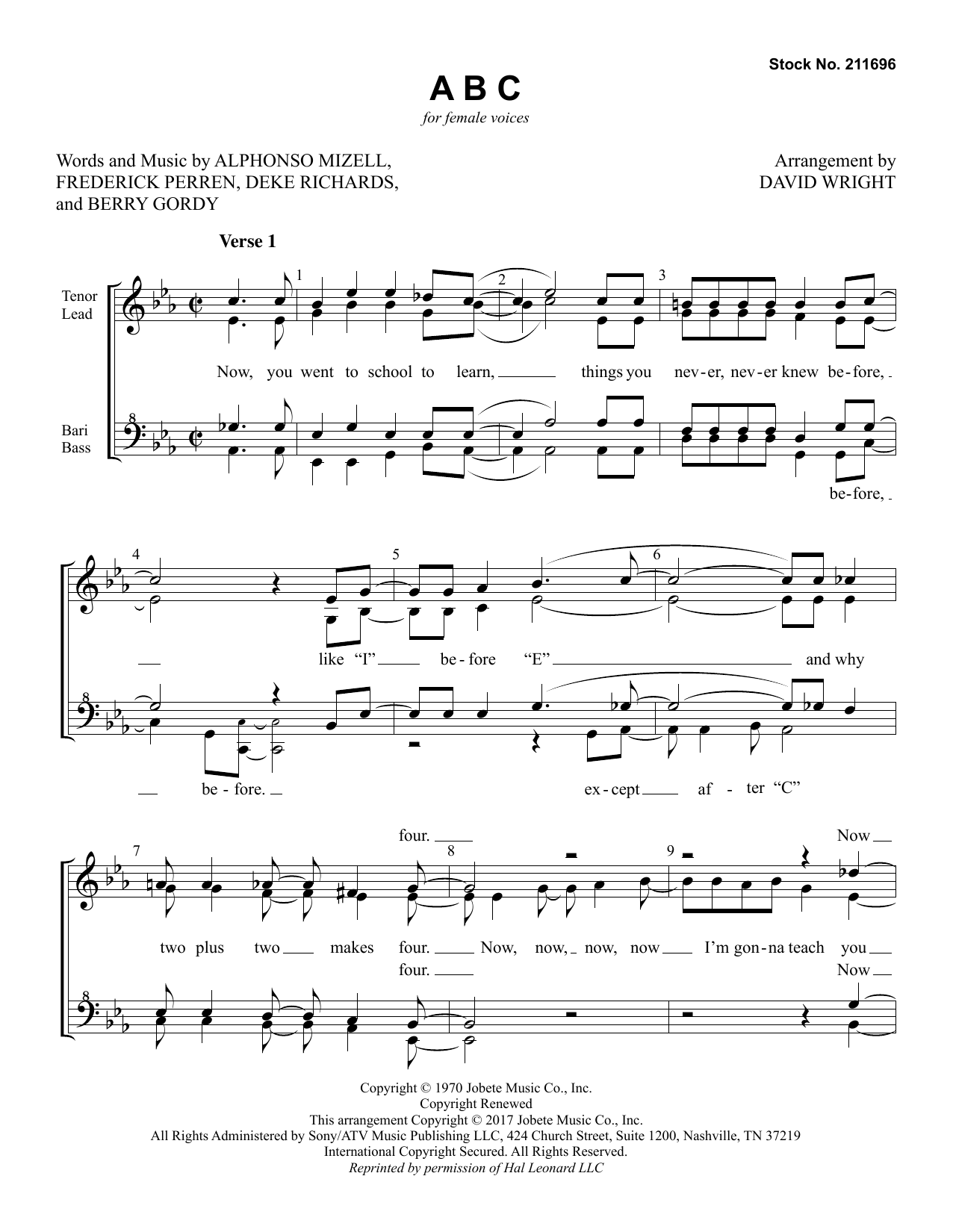 Download Jackson 5 ABC (arr. David Wright) Sheet Music and learn how to play TTBB Choir PDF digital score in minutes