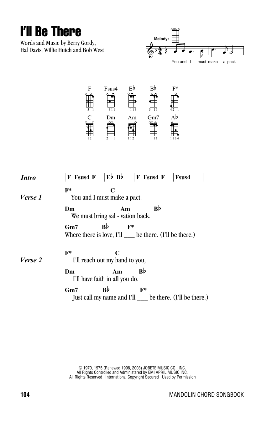 Download The Jackson 5 I'll Be There Sheet Music and learn how to play Mandolin PDF digital score in minutes