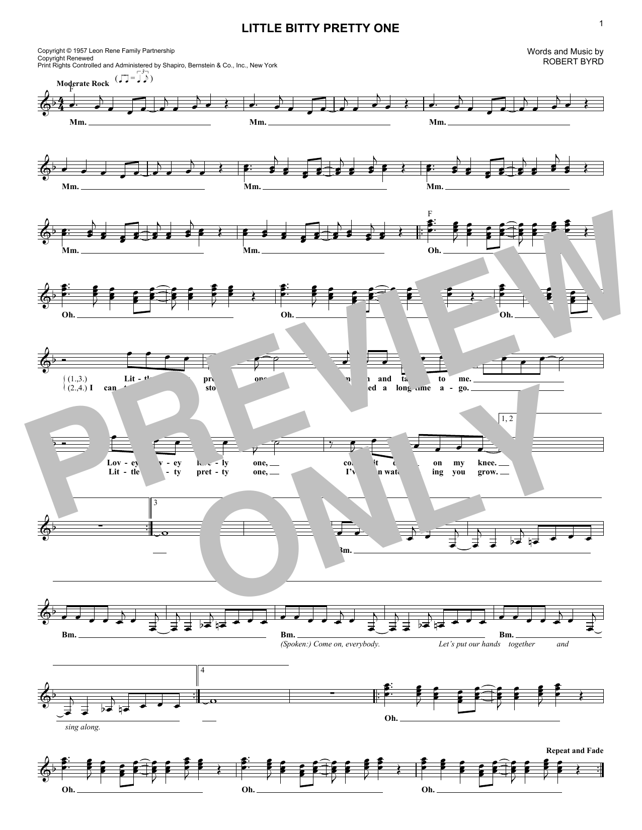 Download Jackson 5 Little Bitty Pretty One Sheet Music and learn how to play Melody Line, Lyrics & Chords PDF digital score in minutes