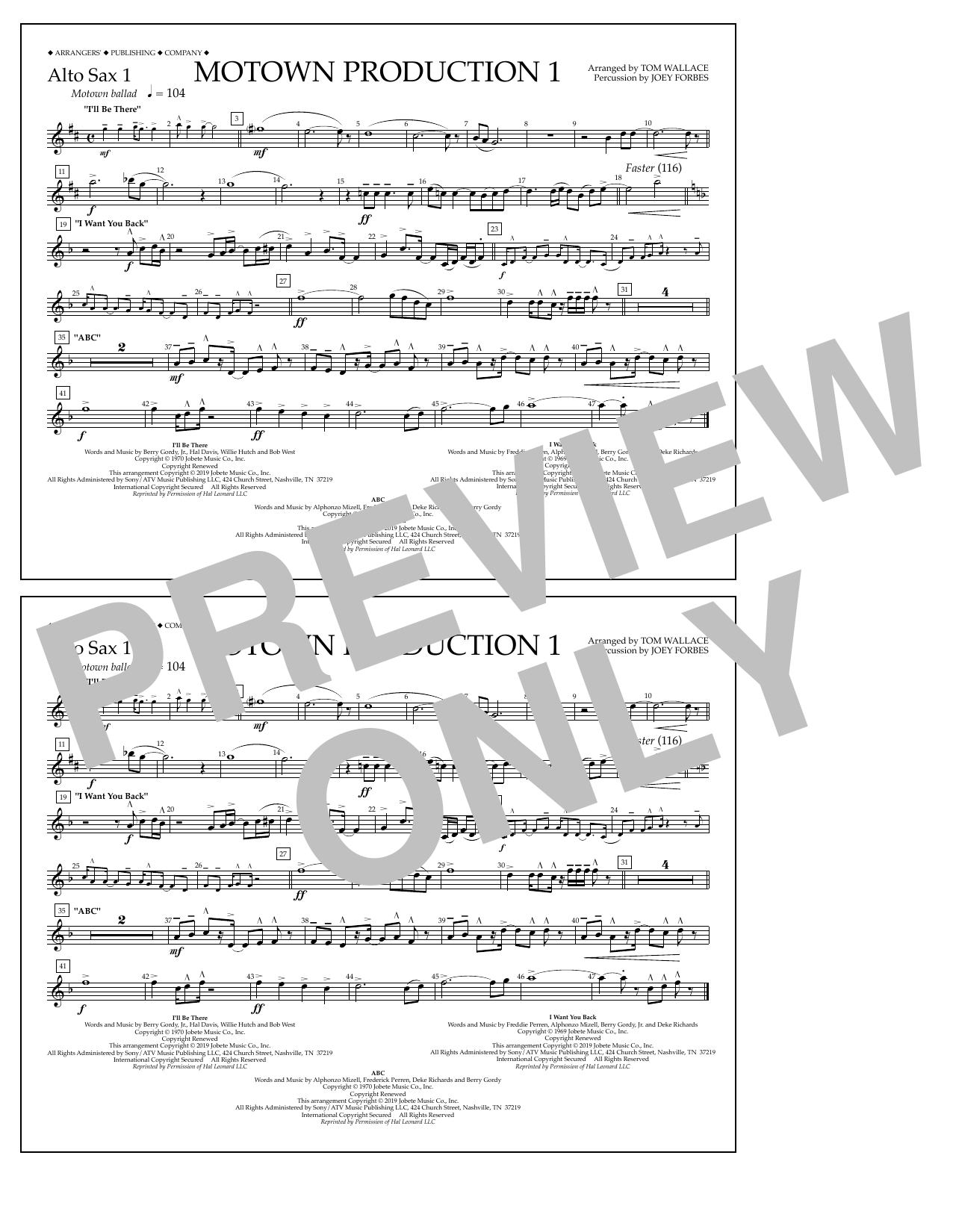 Download Jackson 5 Motown Production 1(arr. Tom Wallace) - Alto Sax 1 Sheet Music and learn how to play Marching Band PDF digital score in minutes