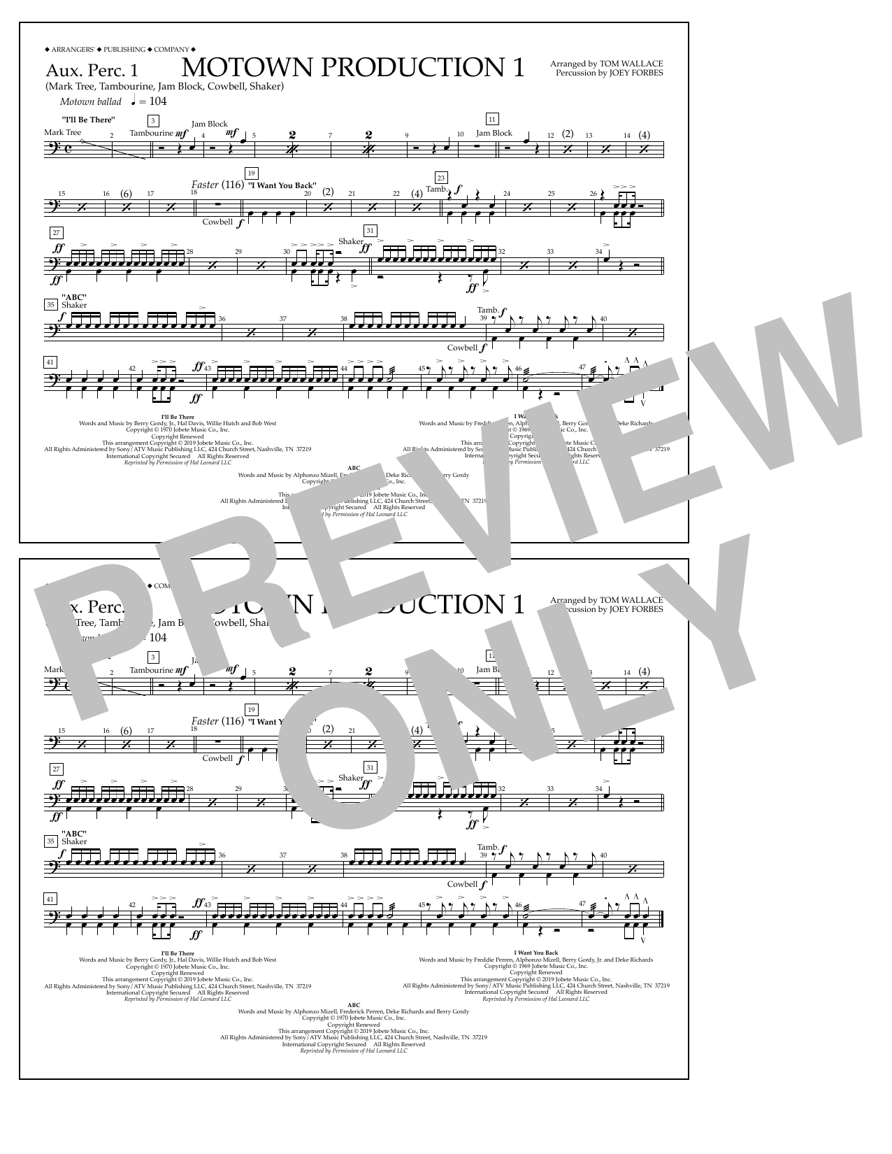 Download Jackson 5 Motown Production 1(arr. Tom Wallace) - Aux. Perc. 1 Sheet Music and learn how to play Marching Band PDF digital score in minutes