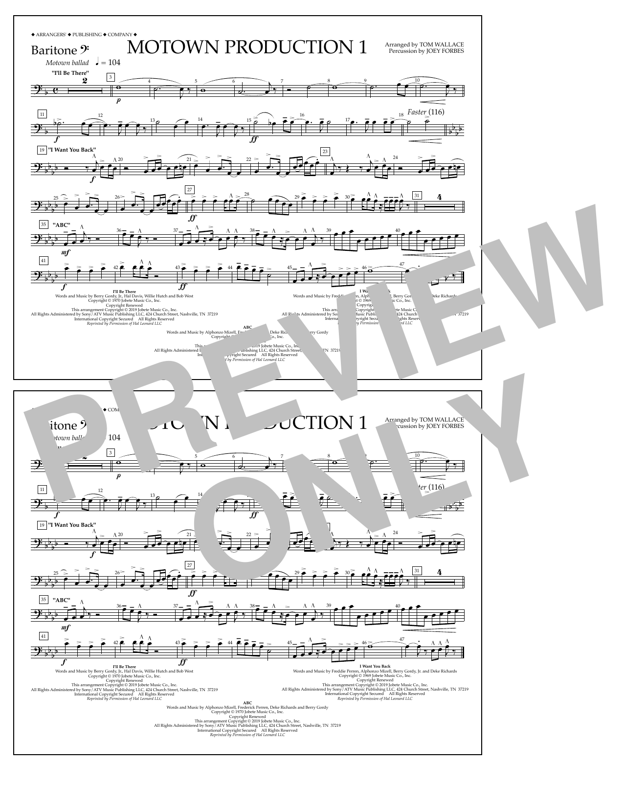 Download Jackson 5 Motown Production 1(arr. Tom Wallace) - Baritone B.C. Sheet Music and learn how to play Marching Band PDF digital score in minutes