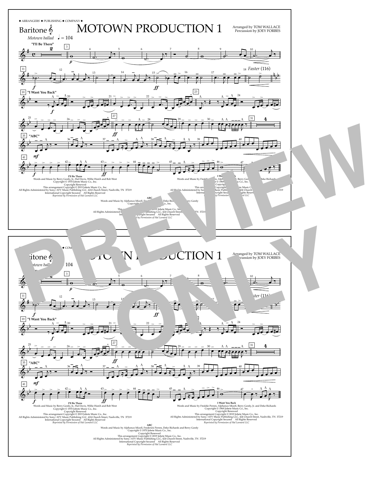 Download Jackson 5 Motown Production 1(arr. Tom Wallace) - Baritone T.C. Sheet Music and learn how to play Marching Band PDF digital score in minutes