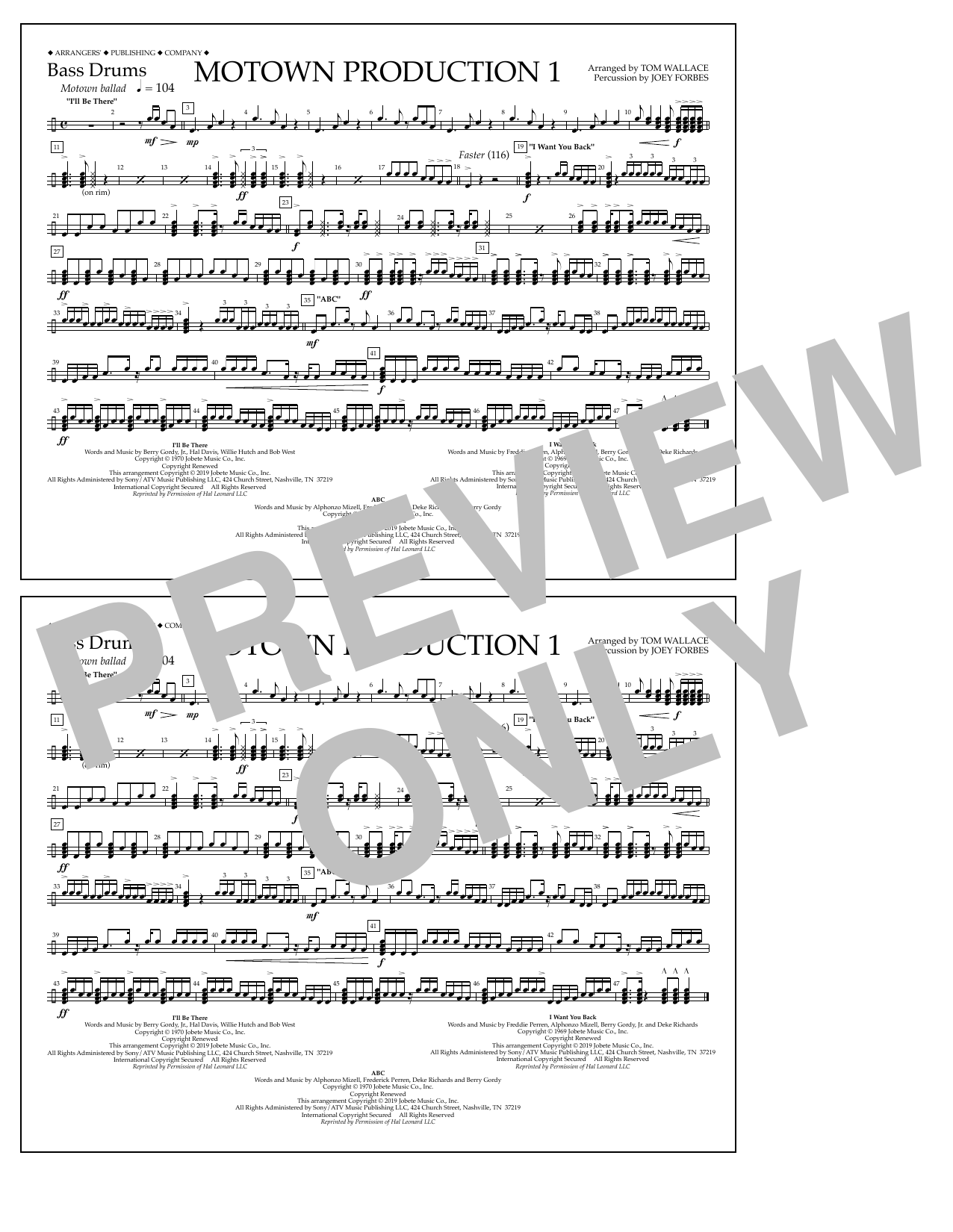 Download Jackson 5 Motown Production 1(arr. Tom Wallace) - Bass Drums Sheet Music and learn how to play Marching Band PDF digital score in minutes