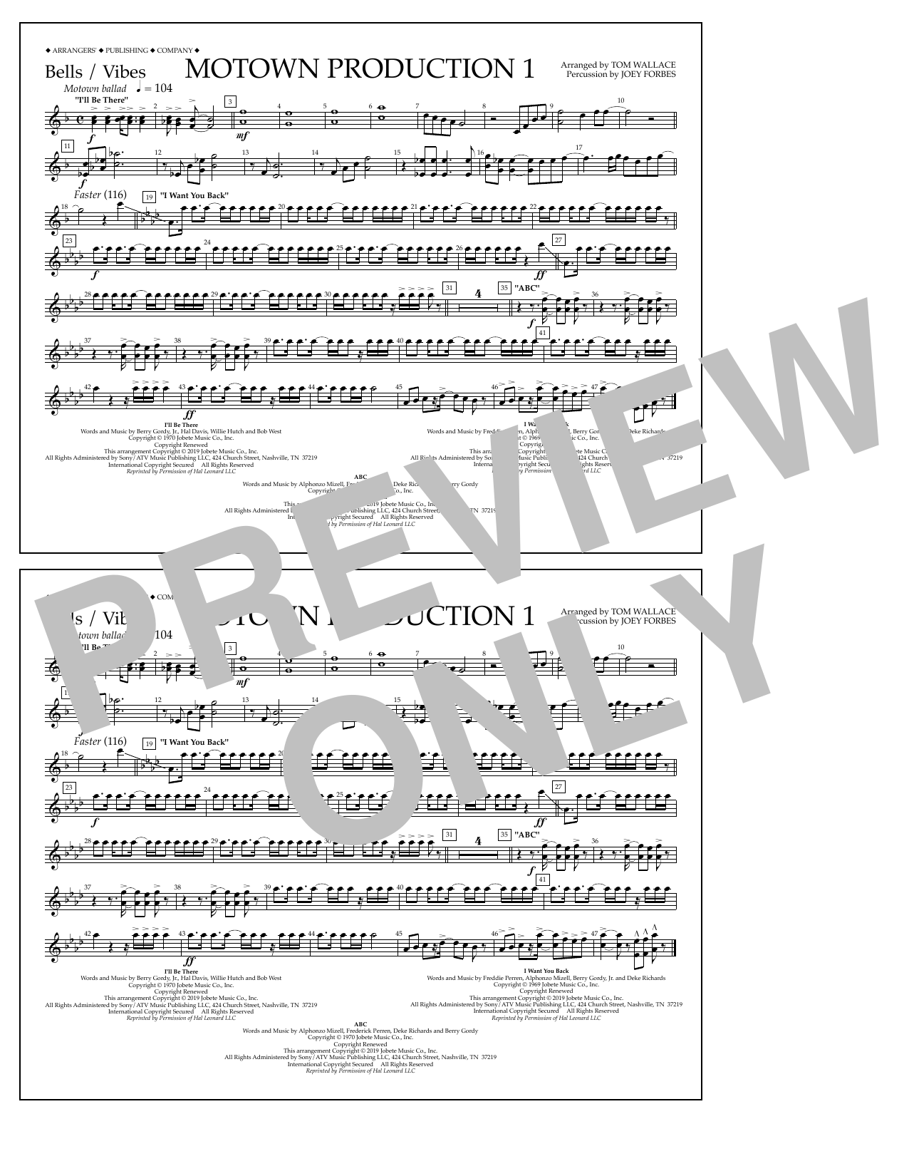 Download Jackson 5 Motown Production 1(arr. Tom Wallace) - Bells/Vibes Sheet Music and learn how to play Marching Band PDF digital score in minutes