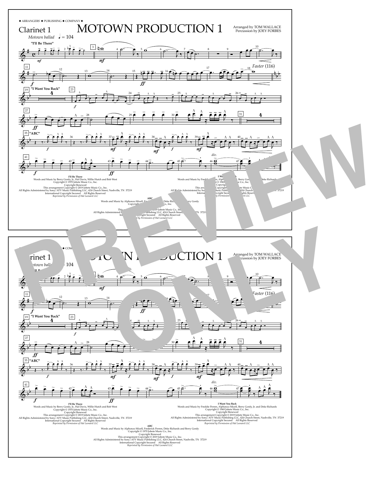 Download Jackson 5 Motown Production 1(arr. Tom Wallace) - Clarinet 1 Sheet Music and learn how to play Marching Band PDF digital score in minutes