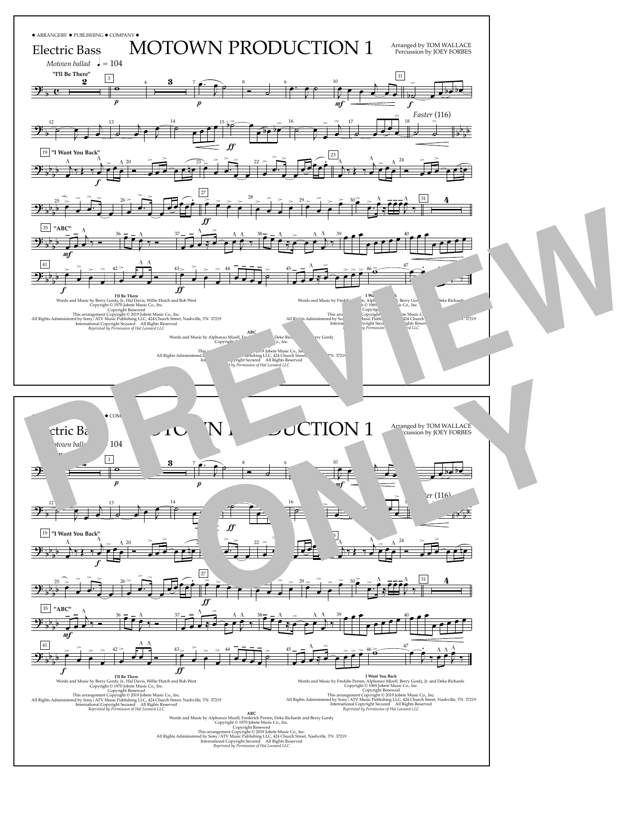 Download Jackson 5 Motown Production 1(arr. Tom Wallace) - Electric Bass Sheet Music and learn how to play Marching Band PDF digital score in minutes