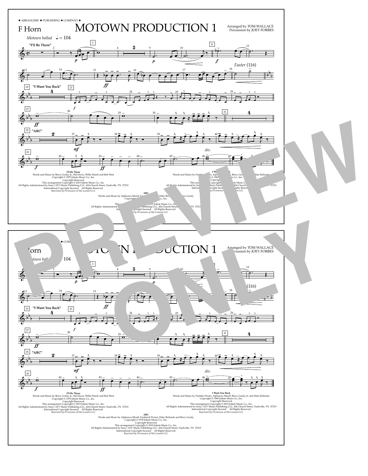 Download Jackson 5 Motown Production 1(arr. Tom Wallace) - F Horn Sheet Music and learn how to play Marching Band PDF digital score in minutes