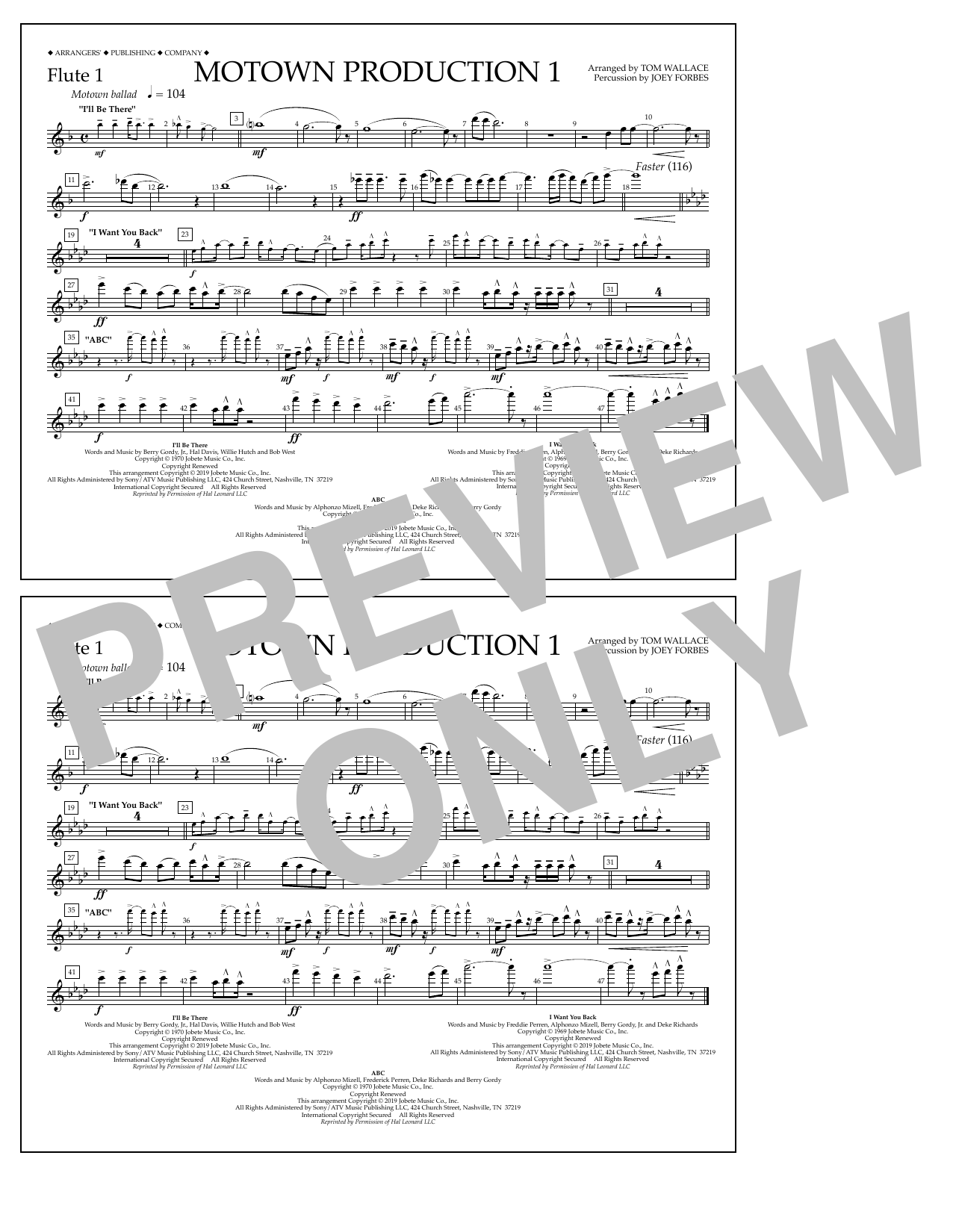 Download Jackson 5 Motown Production 1(arr. Tom Wallace) - Flute 1 Sheet Music and learn how to play Marching Band PDF digital score in minutes
