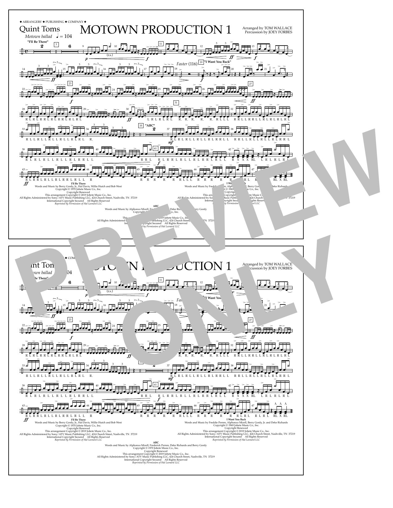 Download Jackson 5 Motown Production 1(arr. Tom Wallace) - Quint-Toms Sheet Music and learn how to play Marching Band PDF digital score in minutes