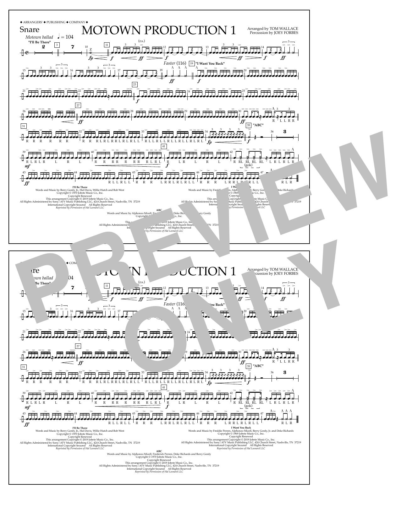 Download Jackson 5 Motown Production 1(arr. Tom Wallace) - Snare Sheet Music and learn how to play Marching Band PDF digital score in minutes