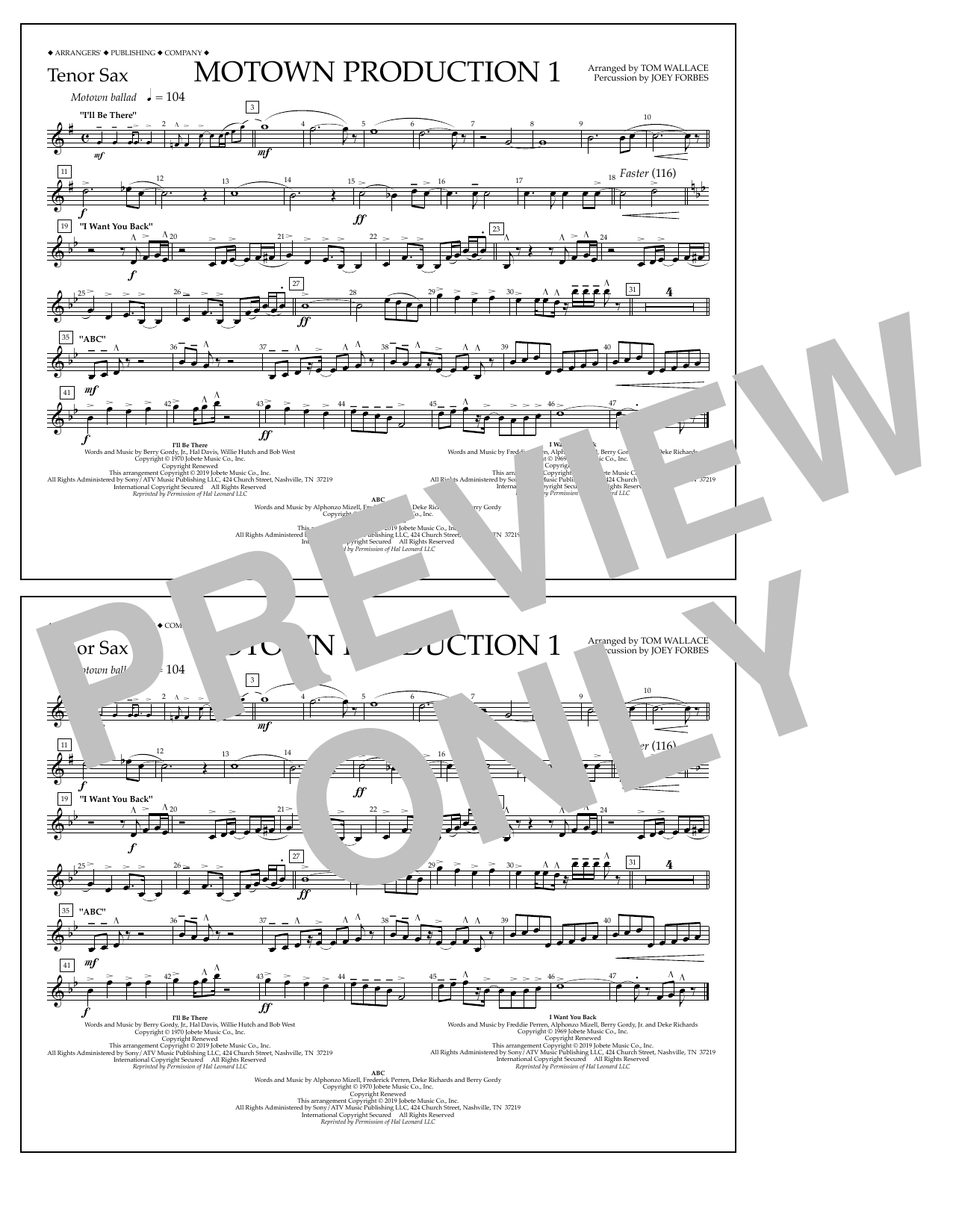 Download Jackson 5 Motown Production 1(arr. Tom Wallace) - Tenor Sax Sheet Music and learn how to play Marching Band PDF digital score in minutes