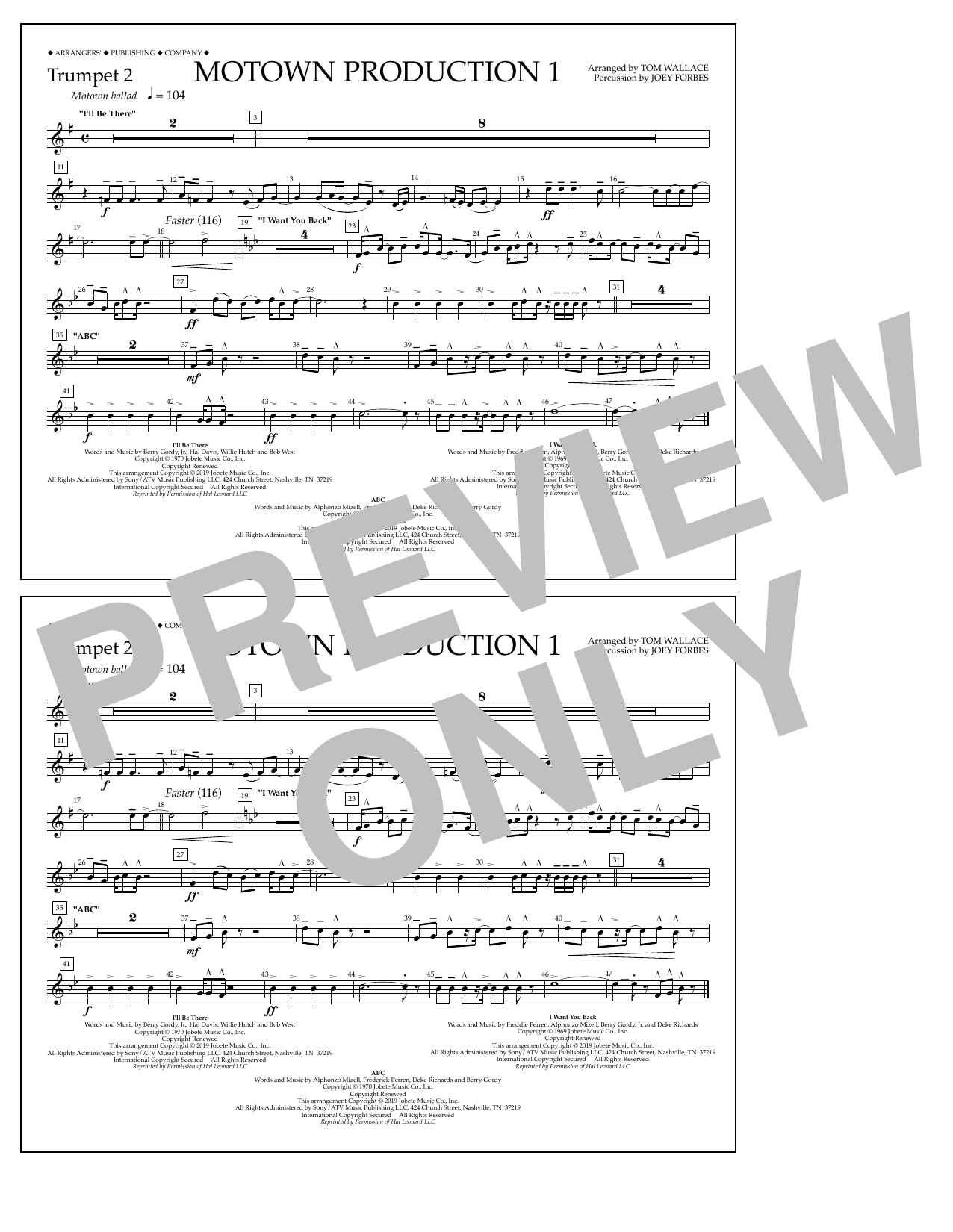 Download Jackson 5 Motown Production 1(arr. Tom Wallace) - Trumpet 2 Sheet Music and learn how to play Marching Band PDF digital score in minutes