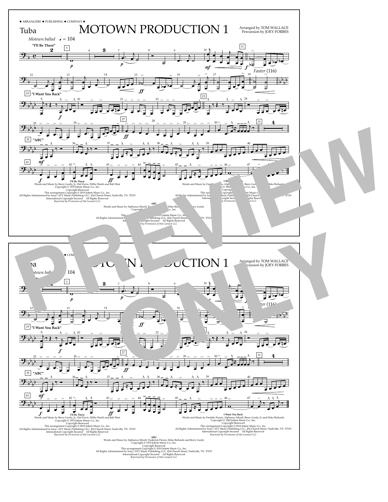 Download Jackson 5 Motown Production 1(arr. Tom Wallace) - Tuba Sheet Music and learn how to play Marching Band PDF digital score in minutes