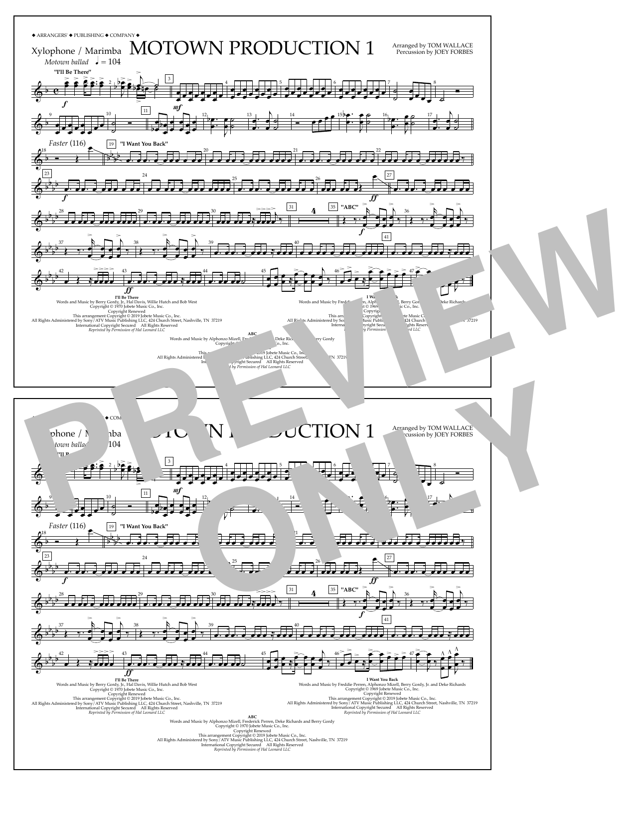 Download Jackson 5 Motown Production 1(arr. Tom Wallace) - Xylophone/Marimba Sheet Music and learn how to play Marching Band PDF digital score in minutes