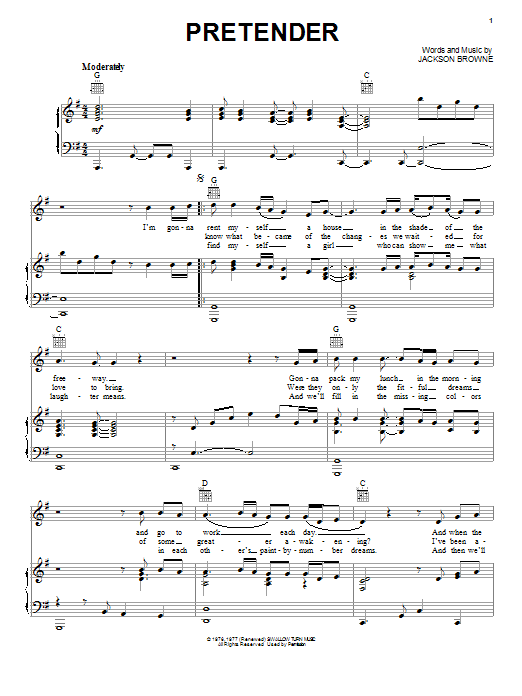 Download Jackson Browne Pretender Sheet Music and learn how to play Piano, Vocal & Guitar (Right-Hand Melody) PDF digital score in minutes