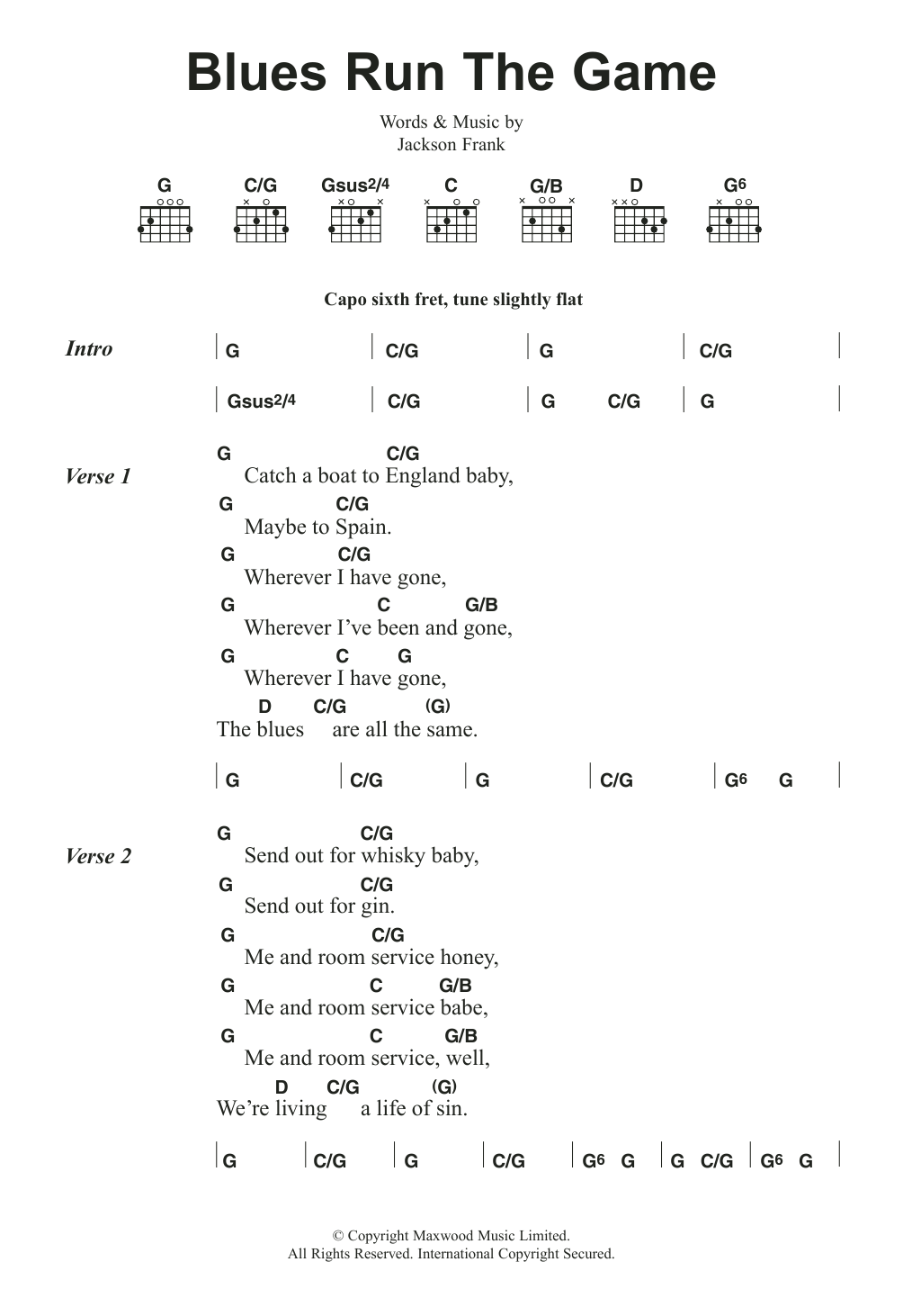 Download Jackson Frank Blues Run The Game Sheet Music and learn how to play Lyrics & Chords PDF digital score in minutes