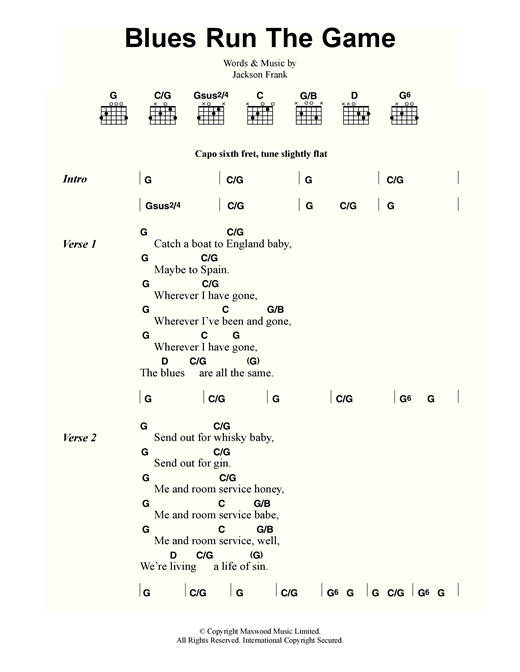 Download Jackson Frank Blues Run The Game Sheet Music and learn how to play Lyrics & Chords PDF digital score in minutes