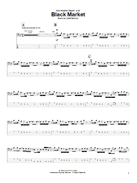 Download Jaco Pastorius Black Market Sheet Music and learn how to play Bass Guitar Tab PDF digital score in minutes