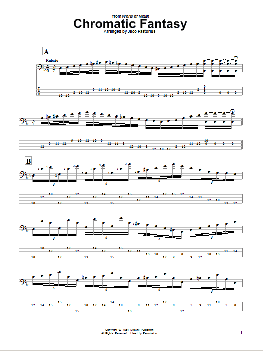 Download Jaco Pastorius Chromatic Fantasy Sheet Music and learn how to play Bass Guitar Tab PDF digital score in minutes