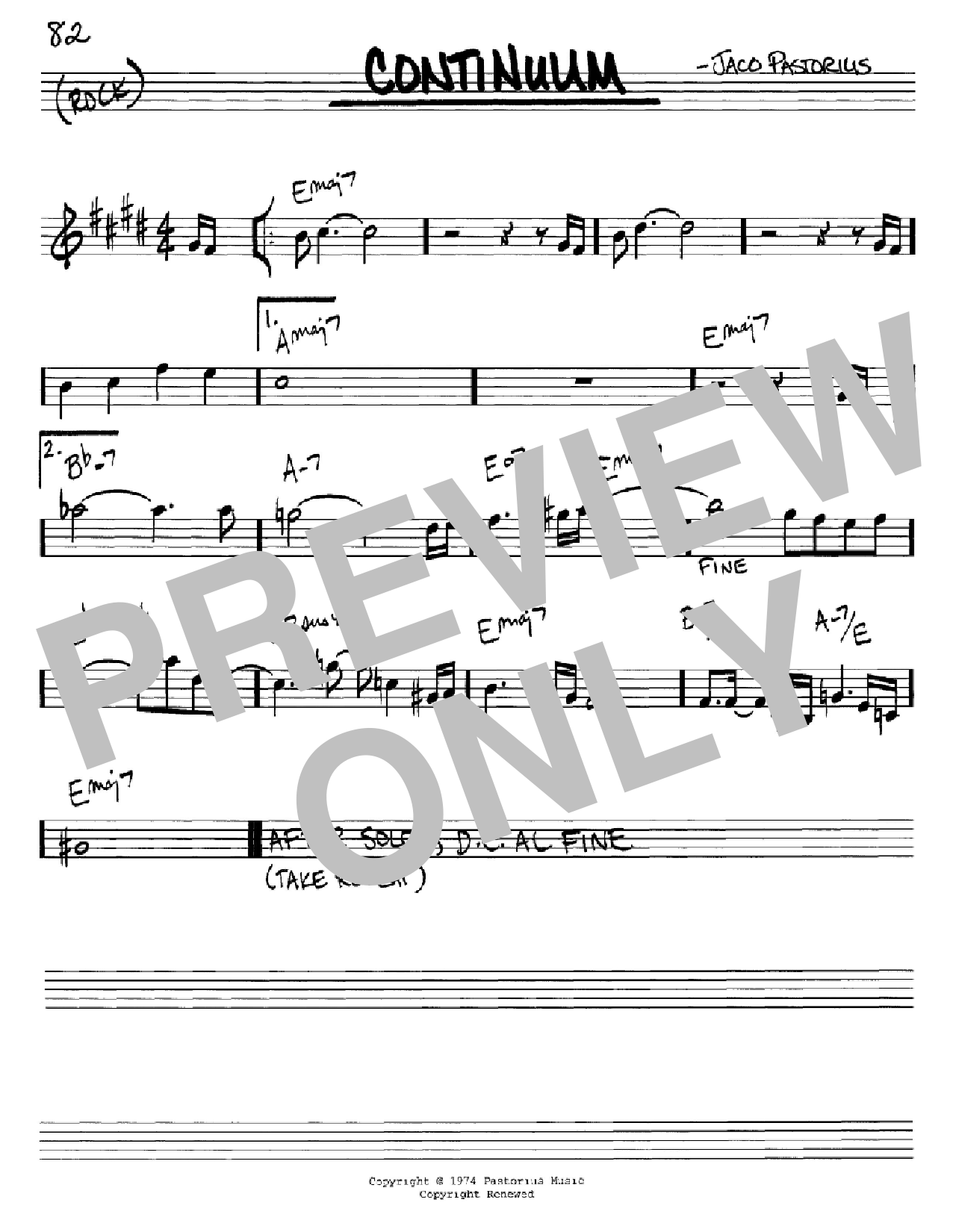 Download Jaco Pastorius Continuum Sheet Music and learn how to play Bass Guitar Tab PDF digital score in minutes